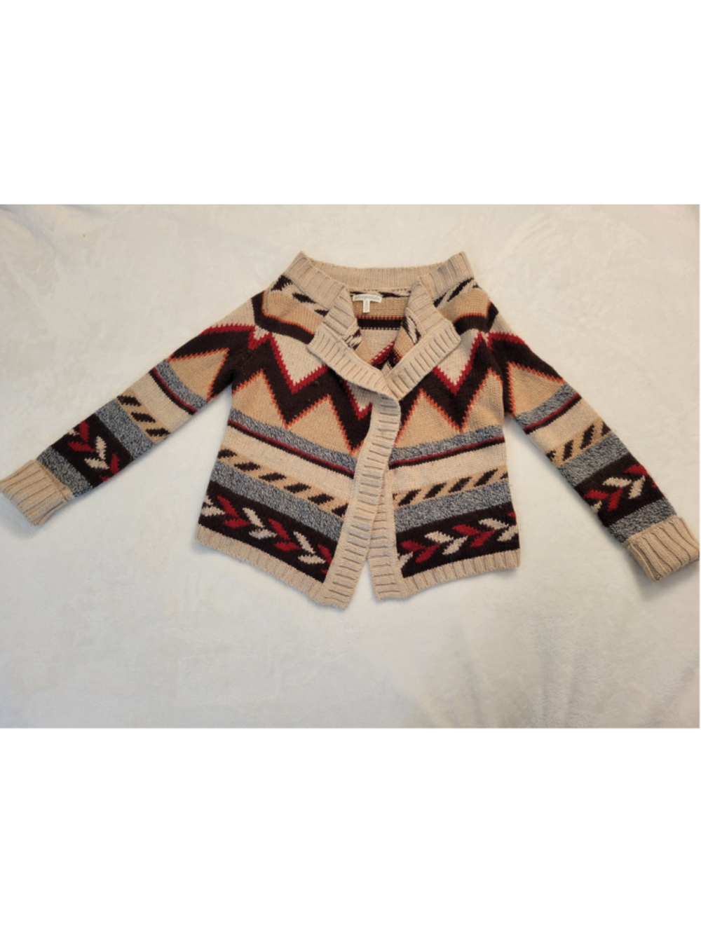 Aeropostale Womens Medium Chunky Knit Southwestern Aztec Cardigan Sweater Beige